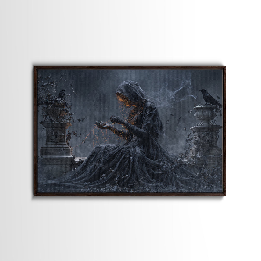 The Spider Sewing Circle, Landscape Wall Art, Dark Halloween Decor, Canvas Print, Halloween Wall Decor, Gothic Home Decor