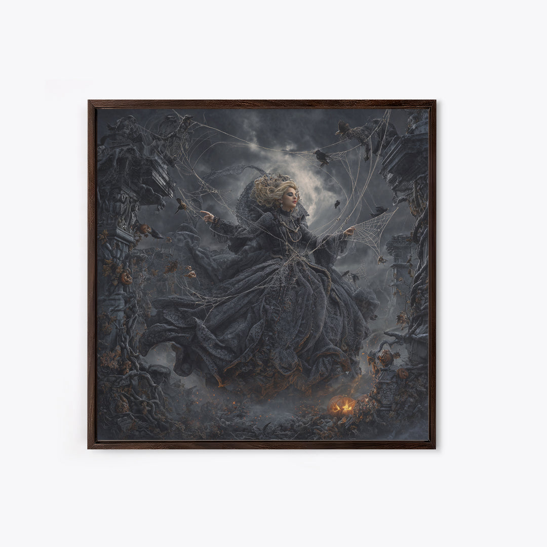 The Spider Sewing Circle, Square Wall Art, Macabre Wall Art, Framed Canvas Print, Halloween Wall Decor, Gothic Home Decor, Halloween Decor
