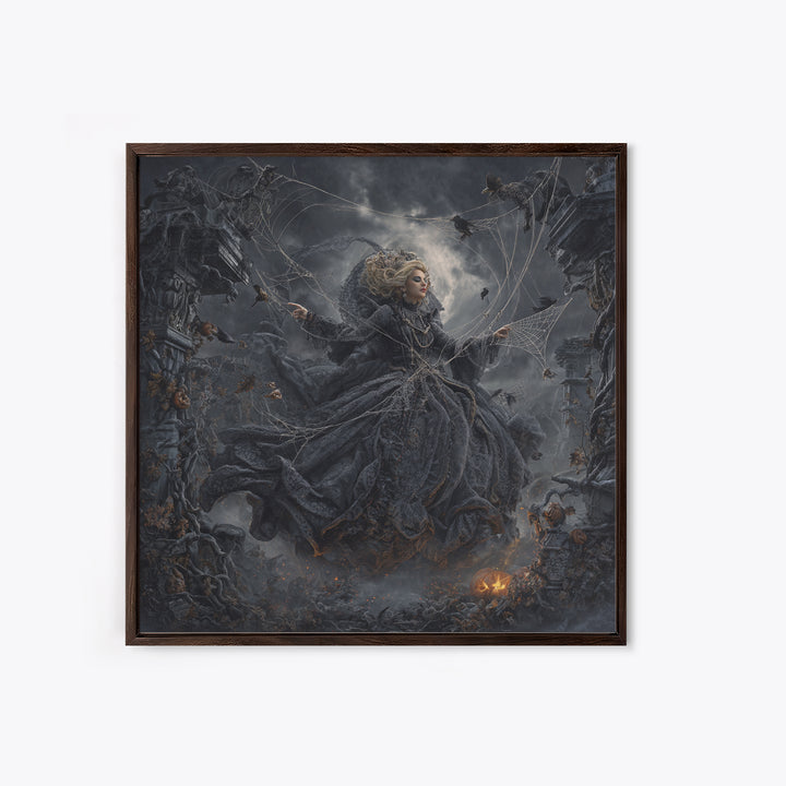 The Spider Sewing Circle, Square Wall Art, Macabre Wall Art, Framed Canvas Print, Halloween Wall Decor, Gothic Home Decor, Halloween Decor