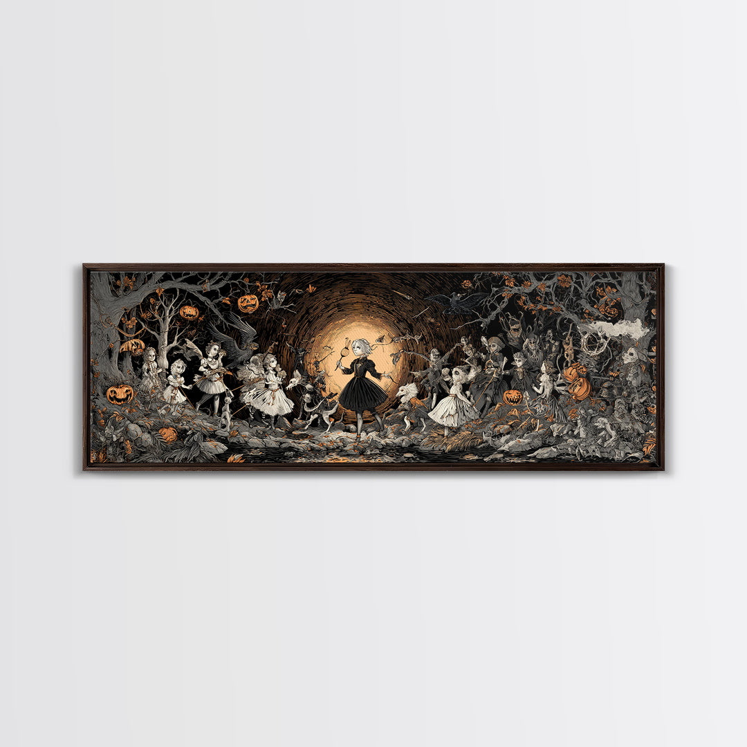 The Haunted Toy Parade, Extra Wide Wall Art, Haunted Gothic Art, Framed Canvas Print, Halloween Wall Decor, Gothic Home Decor