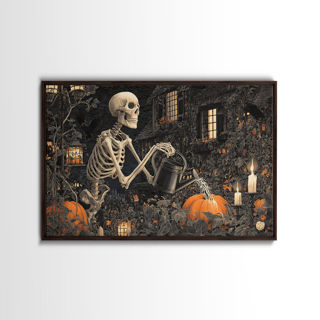 The Skeleton Gardeners, Landscape Wall Art, Gothic Horror Wall Art, Framed Canvas Print, Halloween Wall Decor, Gothic Home Decor