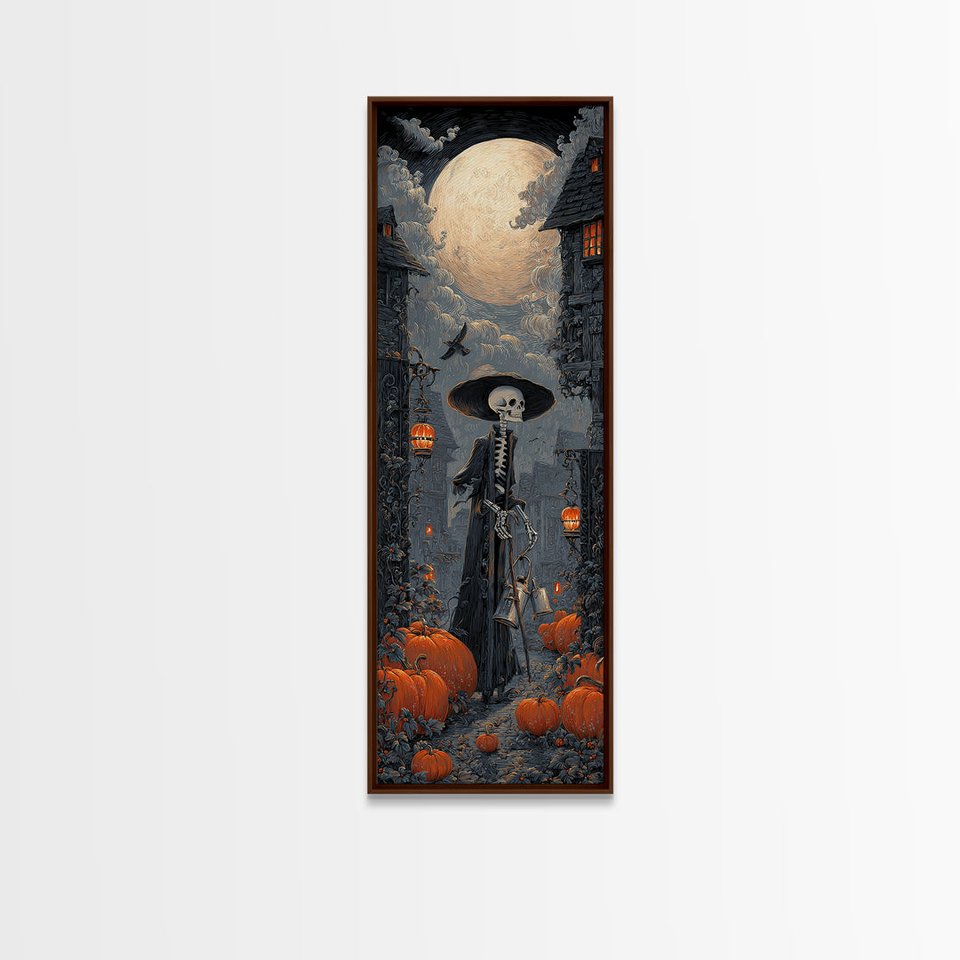 The Skeleton Gardeners, Tall Narrow Wall Art, Haunted Gothic Art, Framed Canvas Print, Halloween Wall Decor, Gothic Home Decor