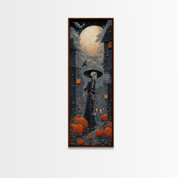 The Skeleton Gardeners, Tall Narrow Wall Art, Haunted Gothic Art, Framed Canvas Print, Halloween Wall Decor, Gothic Home Decor