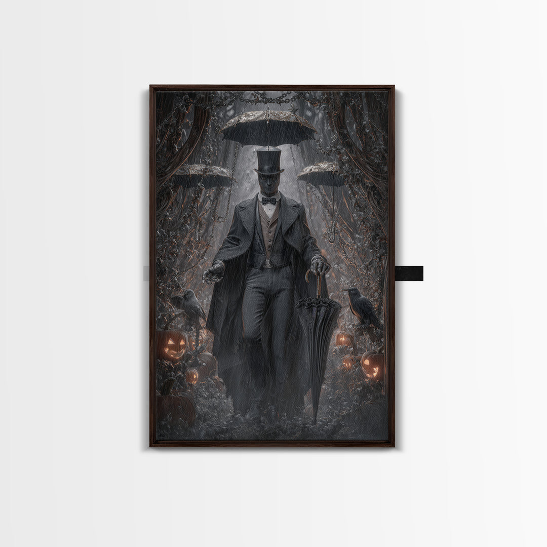 The Bat Umbrella Salesman, Vertical Wall Art, Dark Halloween Decor, Canvas Print, Halloween Wall Decor, Gothic Home Decor