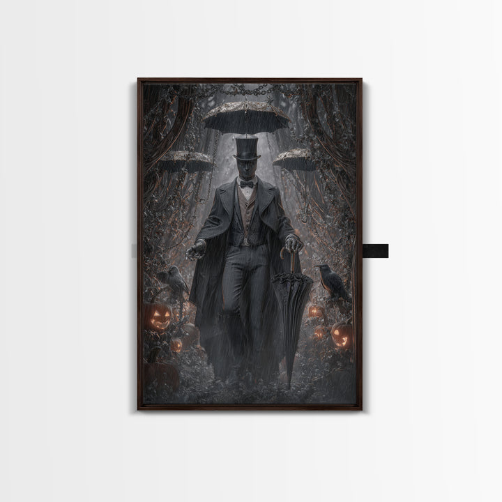 The Bat Umbrella Salesman, Vertical Wall Art, Dark Halloween Decor, Canvas Print, Halloween Wall Decor, Gothic Home Decor
