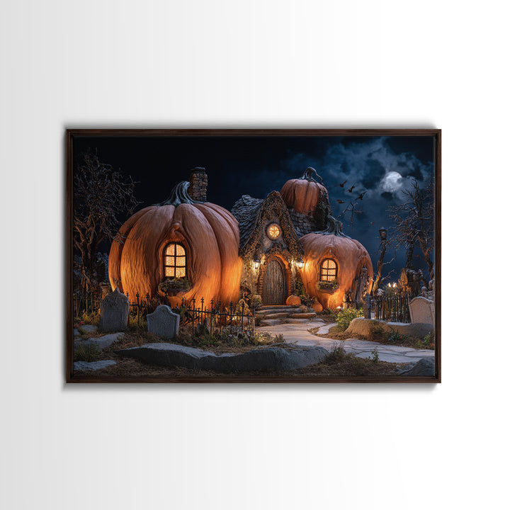 The Pumpkin-House Neighborhood, Landscape Wall Art, Dark Halloween Decor, Canvas Print, Halloween Wall Decor, Gothic Home Decor