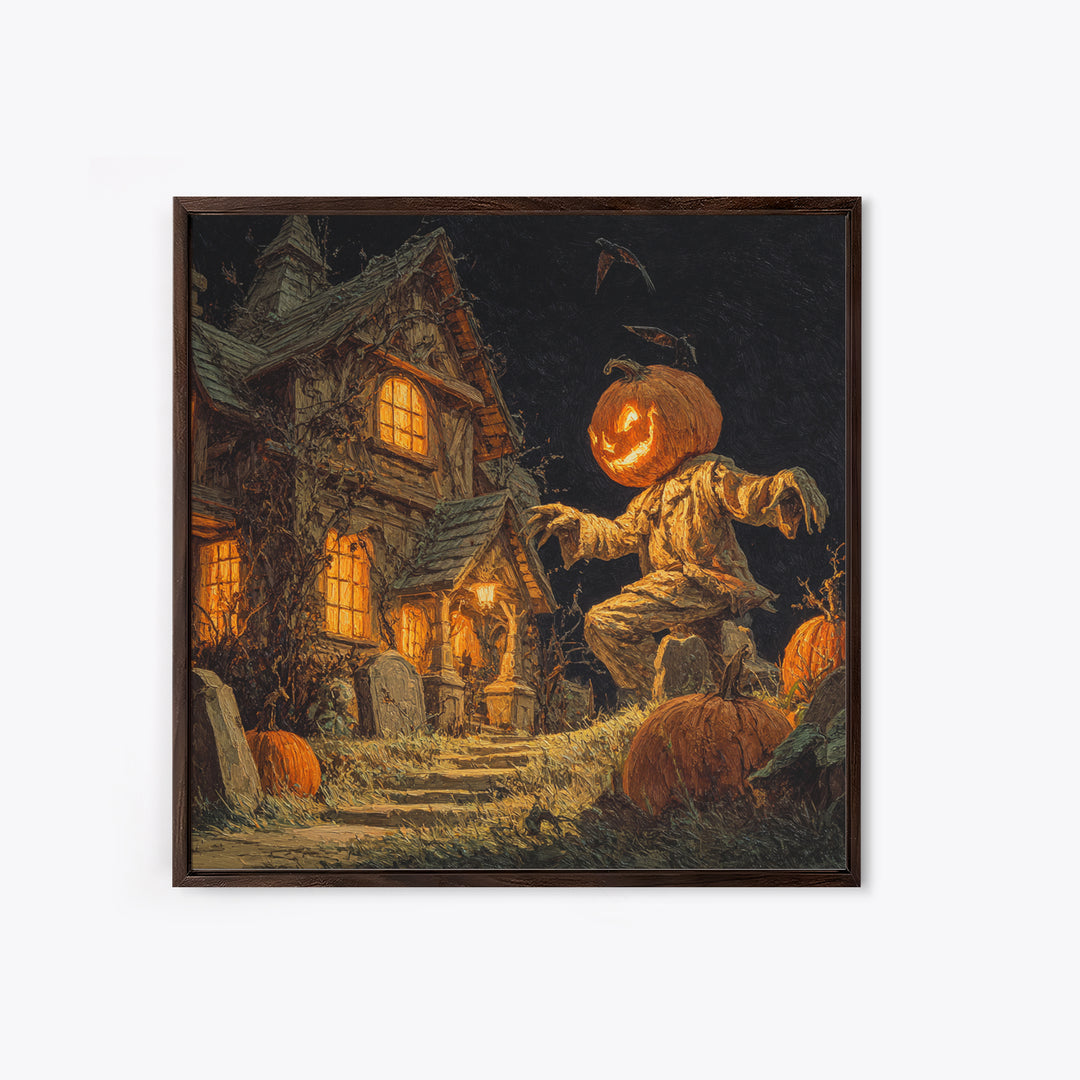 The Pumpkin-House Neighborhood, Square Wall Art, Dark Fantasy Wall Art, Canvas Print, Halloween Wall Decor, Gothic Home Decor