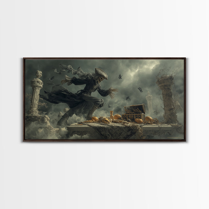 The Ghost Pirate Picnic, Wide Panoramic Art, Haunted Gothic Art, Framed Canvas Print, Halloween Wall Decor, Gothic Home Decor