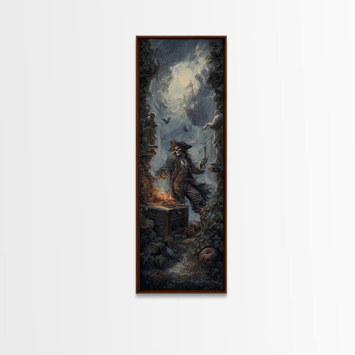The Ghost Pirate Picnic, Tall Narrow Wall Art, Dark Fantasy Wall Art, Canvas Print, Halloween Wall Decor, Gothic Home Decor
