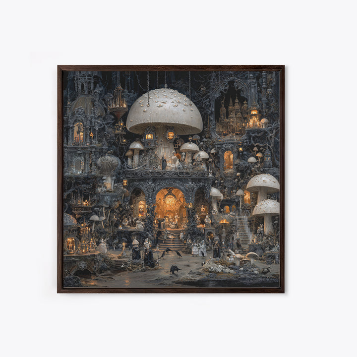 The Moonlit Mushroom Village, Square Wall Art, Dark Halloween Decor, Canvas Print, Halloween Wall Decor, Gothic Home Decor