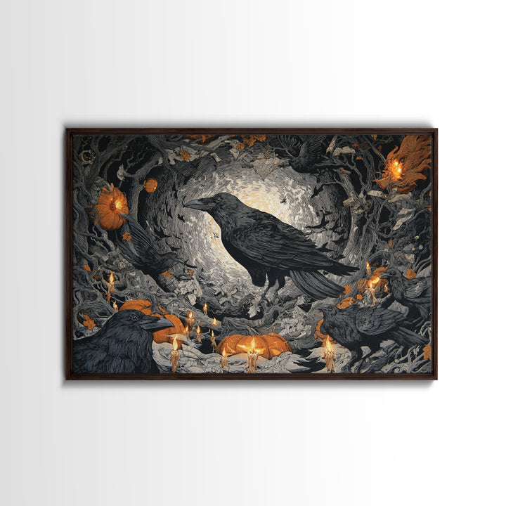 The Raven Post Office, Landscape Wall Art, Macabre Wall Art, Framed Canvas Print, Halloween Wall Decor, Gothic Home Decor