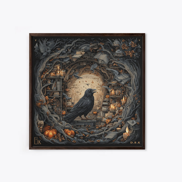 The Raven Post Office, Square Wall Art, Haunted Gothic Art, Framed Canvas Print, Halloween Wall Decor, Gothic Home Decor, Statement Wall Art