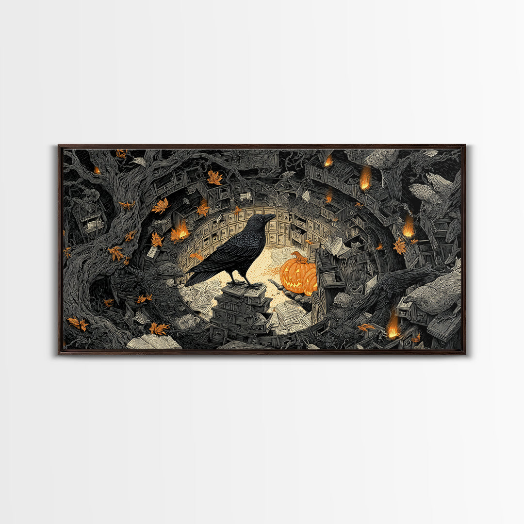 The Raven Post Office, Wide Panoramic Art, Spooky Home Decor, Canvas Print, Halloween Wall Decor, Gothic Home Decor, Halloween Wall Art