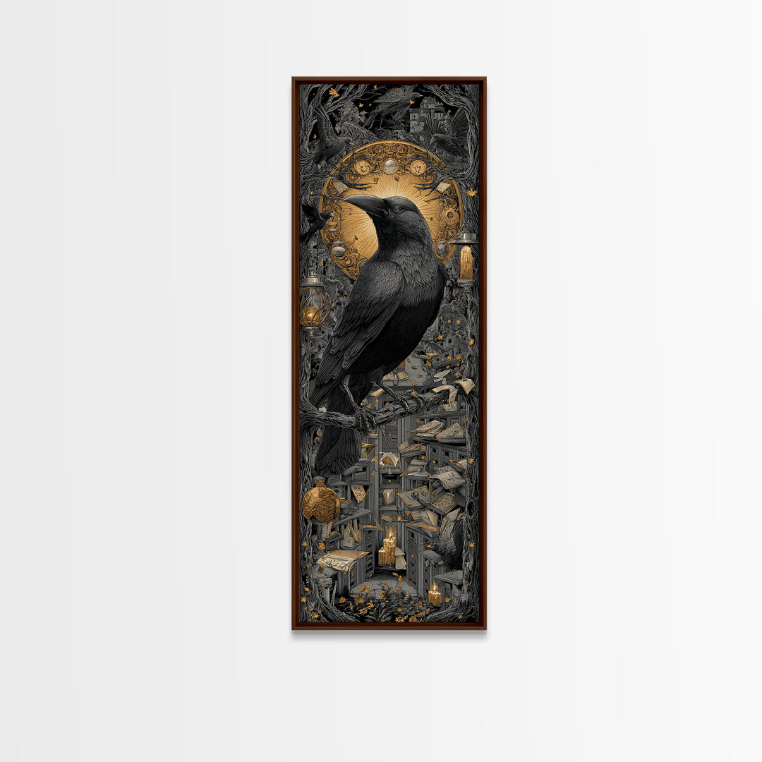 The Raven Post Office, Tall Narrow Wall Art, Gothic Horror Wall Art, Framed Canvas Print, Halloween Wall Decor, Gothic Home Decor
