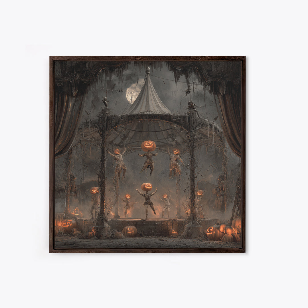 The Jack-O'-Lantern Circus, Square Wall Art, Haunted Gothic Art, Framed Canvas Print, Halloween Wall Decor, Gothic Home Decor