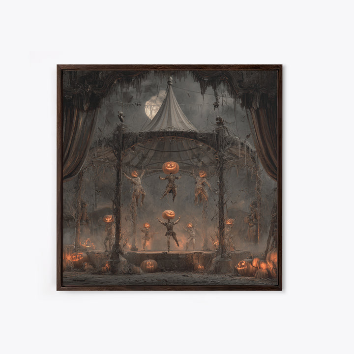 The Jack-O'-Lantern Circus, Square Wall Art, Haunted Gothic Art, Framed Canvas Print, Halloween Wall Decor, Gothic Home Decor