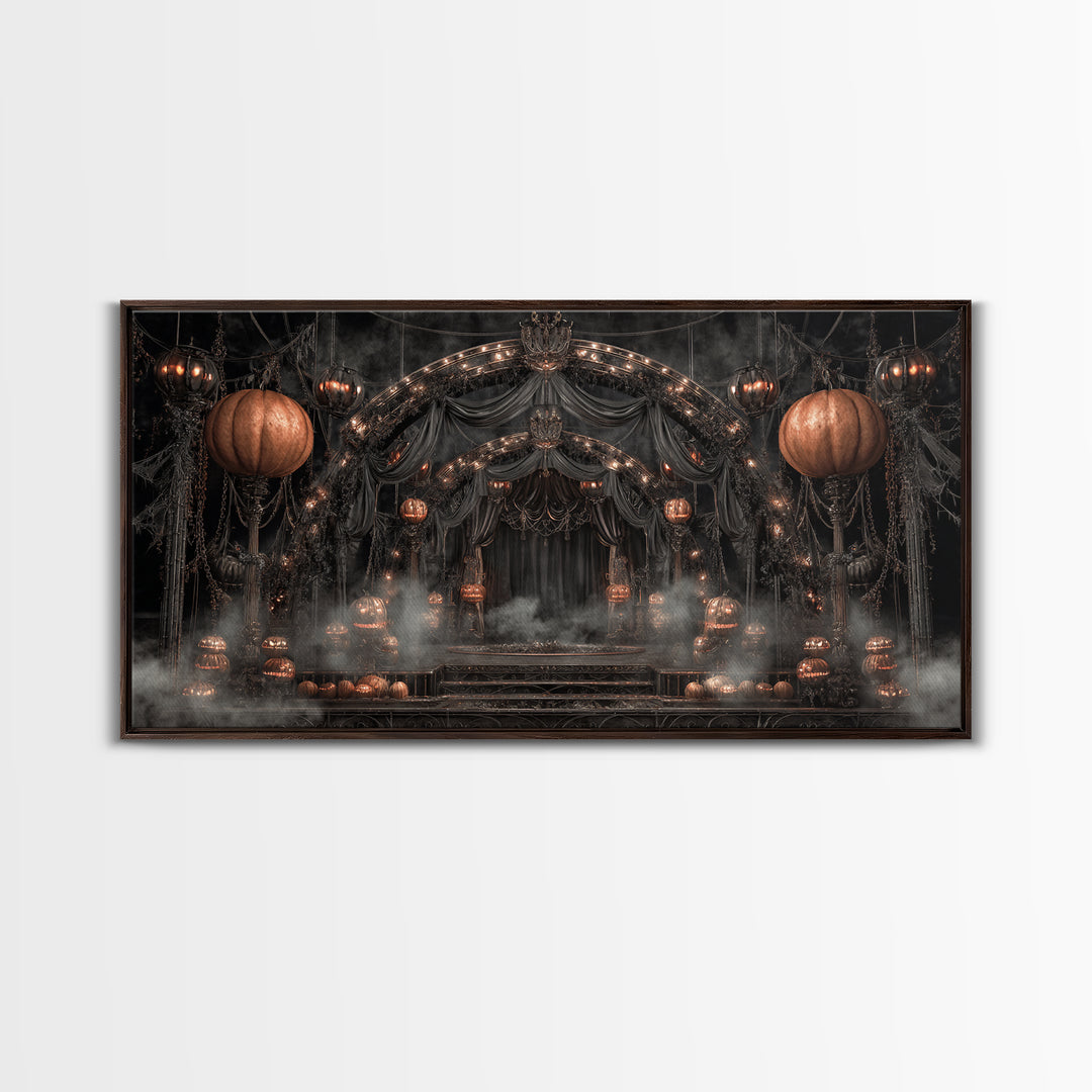 The Jack-O'-Lantern Circus, Wide Panoramic Art, Spooky Home Decor, Canvas Print, Halloween Wall Decor, Gothic Home Decor, Macabre Wall Art