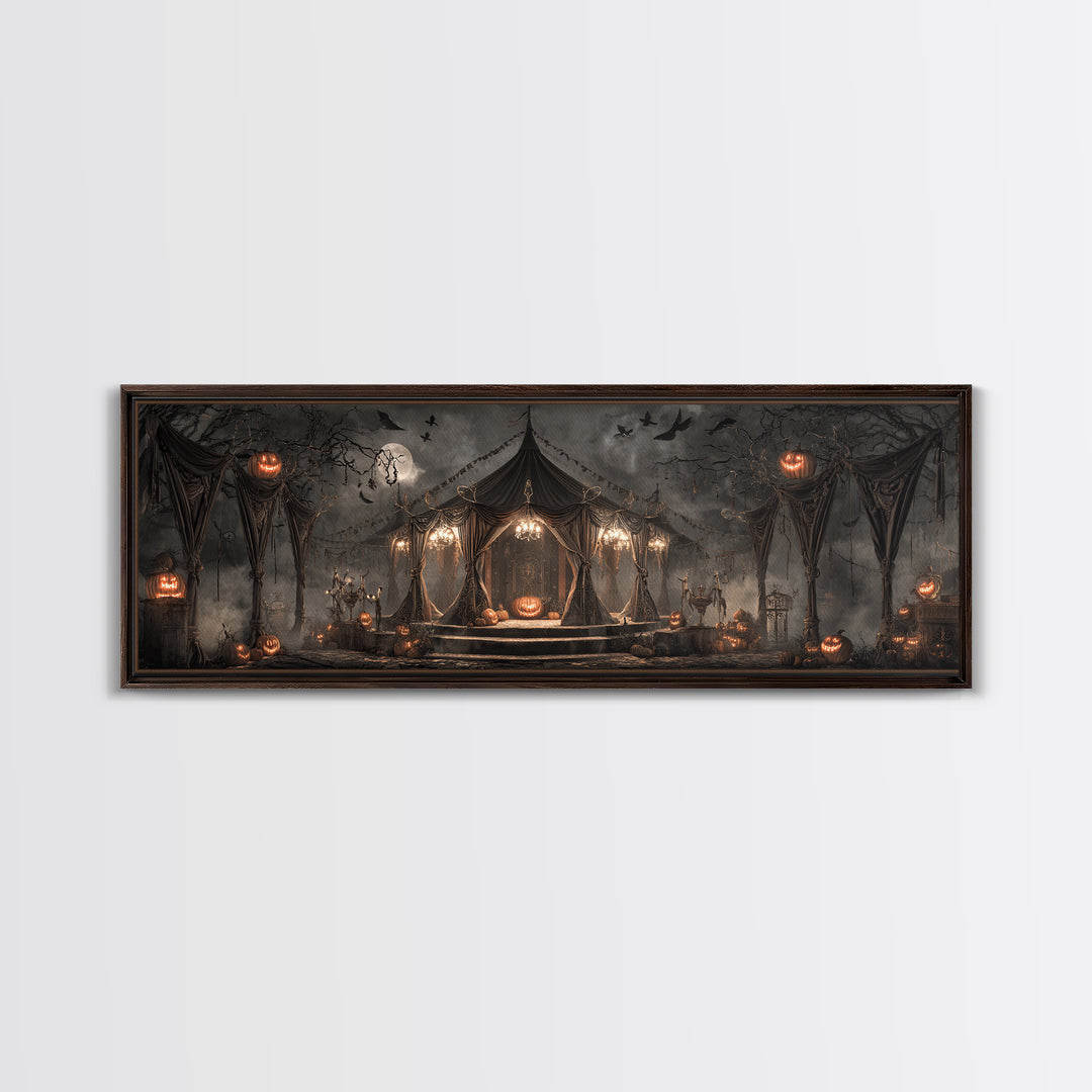 The Jack-O'-Lantern Circus, Extra Wide Wall Art, Macabre Wall Art, Framed Canvas Print, Halloween Wall Decor, Gothic Home Decor