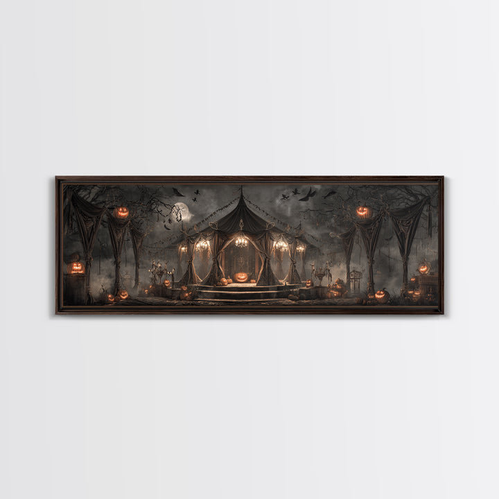 The Jack-O'-Lantern Circus, Extra Wide Wall Art, Macabre Wall Art, Framed Canvas Print, Halloween Wall Decor, Gothic Home Decor