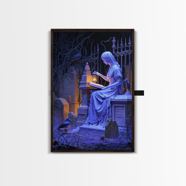 The Graveyard Book Club, Vertical Wall Art, Macabre Wall Art, Framed Canvas Print, Halloween Wall Decor, Gothic Home Decor