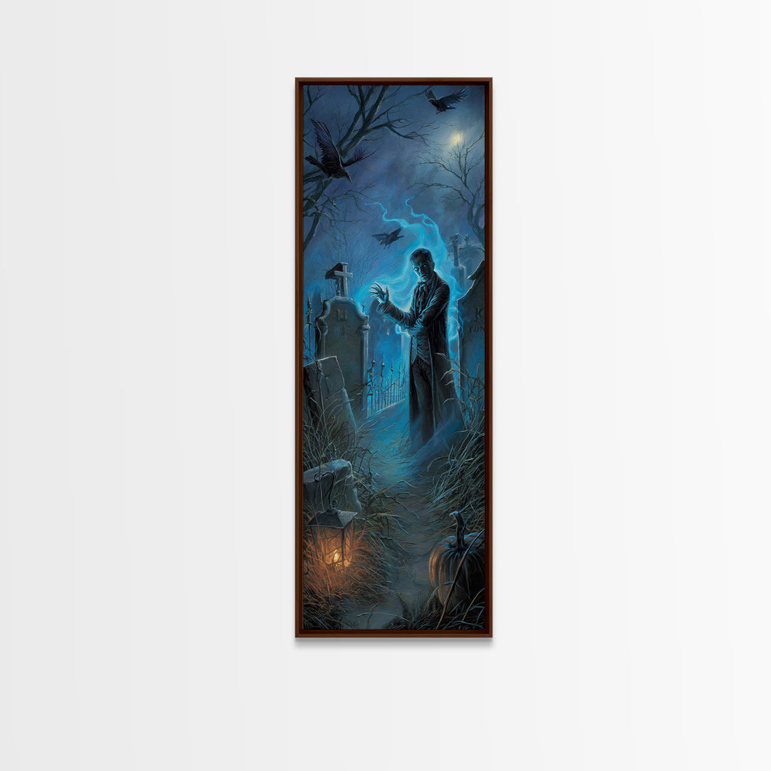 The Graveyard Book Club, Tall Narrow Wall Art, Haunted Gothic Art, Framed Canvas Print, Halloween Wall Decor, Gothic Home Decor