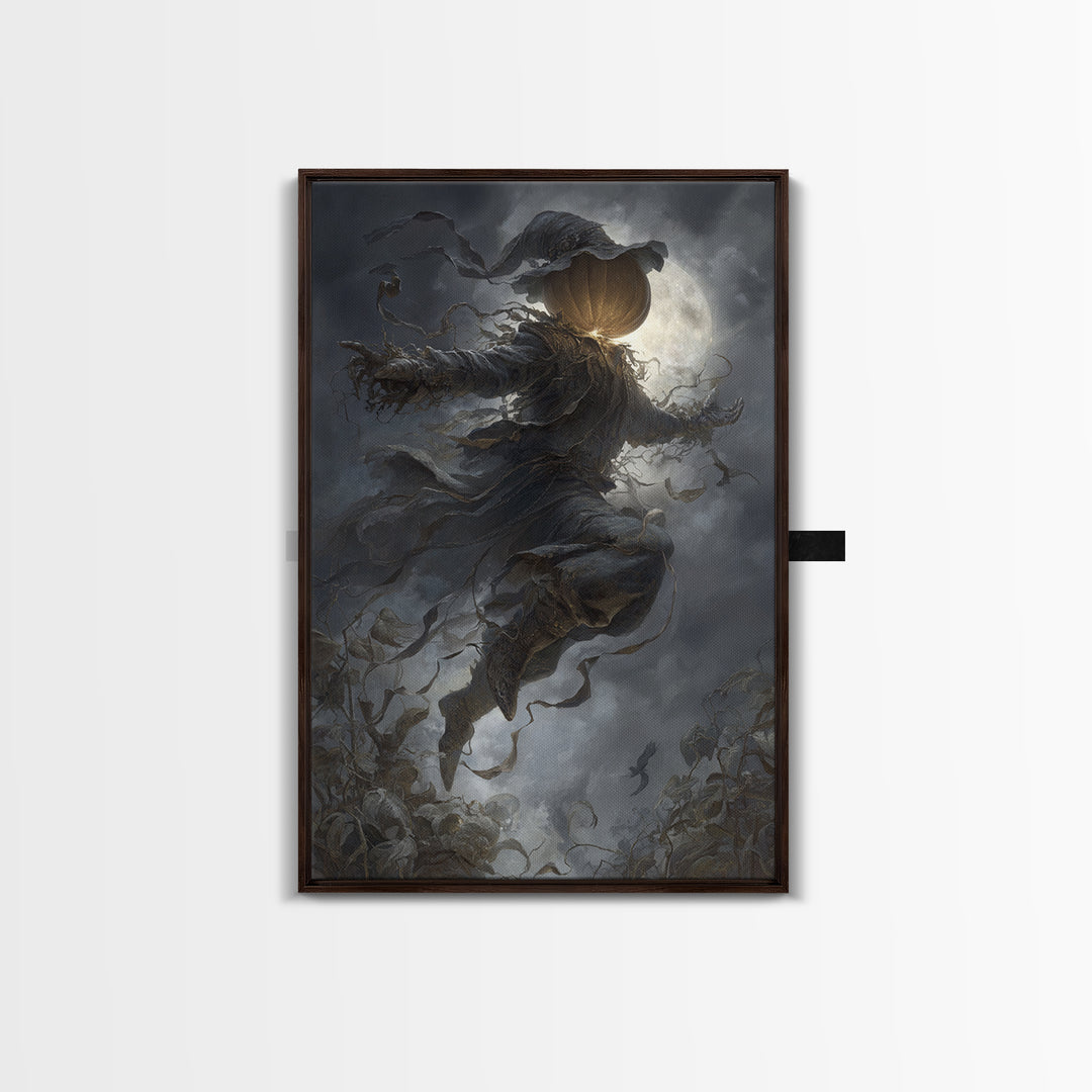 The Cosmic Pumpkin God, Vertical Wall Art, Macabre Wall Art, Framed Canvas Print, Halloween Wall Decor, Gothic Home Decor, Spooky Wall Decor