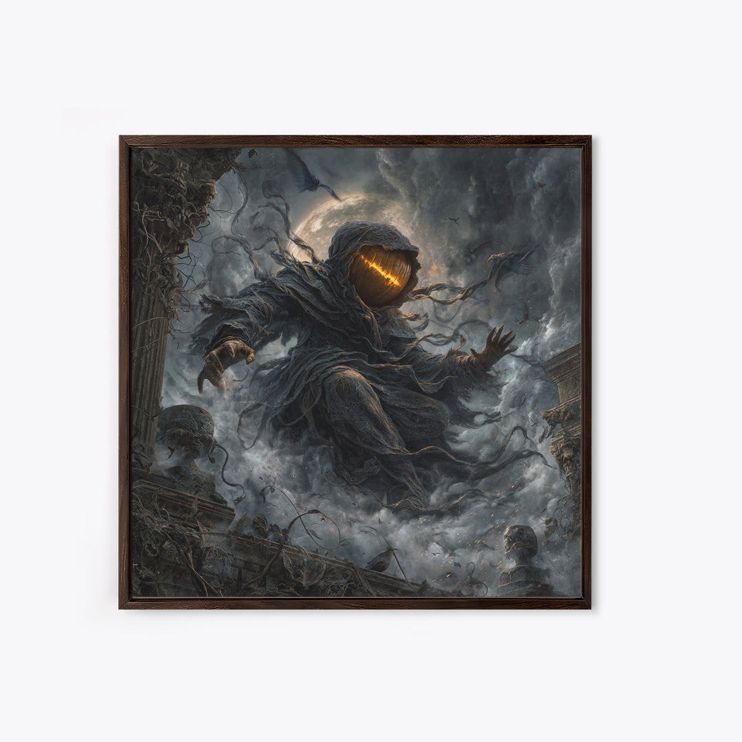 The Cosmic Pumpkin God, Square Wall Art, Macabre Wall Art, Framed Canvas Print, Halloween Wall Decor, Gothic Home Decor, Halloween Decor