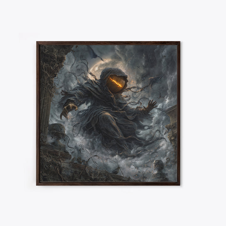 The Cosmic Pumpkin God, Square Wall Art, Macabre Wall Art, Framed Canvas Print, Halloween Wall Decor, Gothic Home Decor, Halloween Decor
