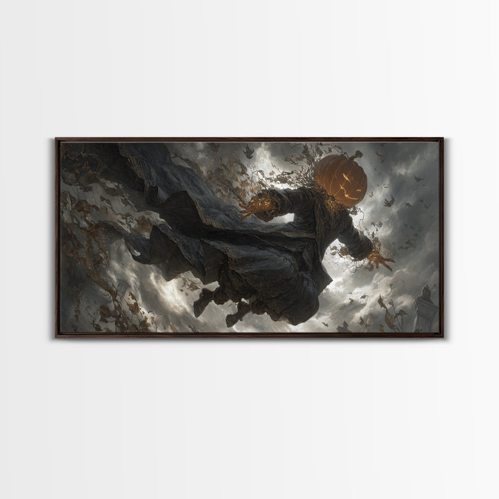 The Cosmic Pumpkin God, Wide Panoramic Art, Macabre Wall Art, Framed Canvas Print, Halloween Wall Decor, Gothic Home Decor, Dark Fantasy Art