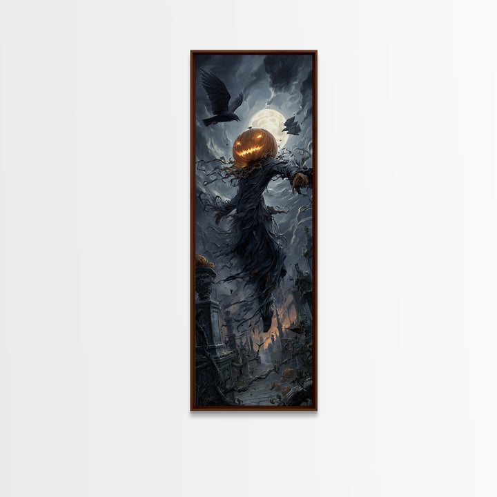 The Cosmic Pumpkin God, Tall Narrow Wall Art, Dark Fantasy Wall Art, Canvas Print, Halloween Wall Decor, Gothic Home Decor