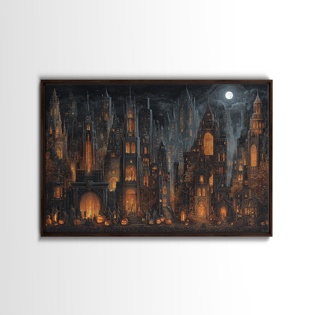 The Haunted City Skyline, Landscape Wall Art, Dark Fantasy Wall Art, Canvas Print, Halloween Wall Decor, Gothic Home Decor, Macabre Wall Art