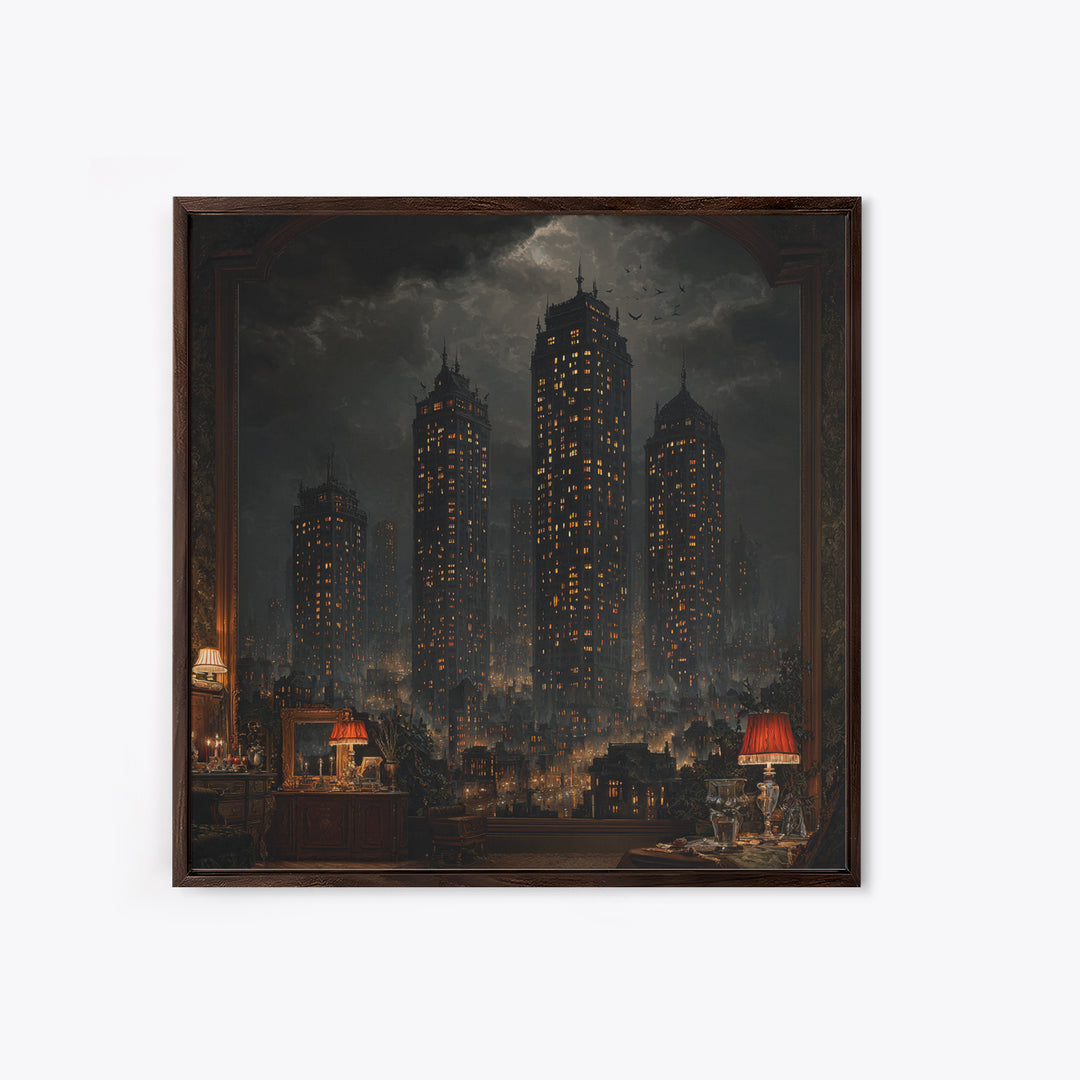The Haunted City Skyline, Square Wall Art, Spooky Home Decor, Canvas Print, Halloween Wall Decor, Gothic Home Decor, Halloween Wall Art