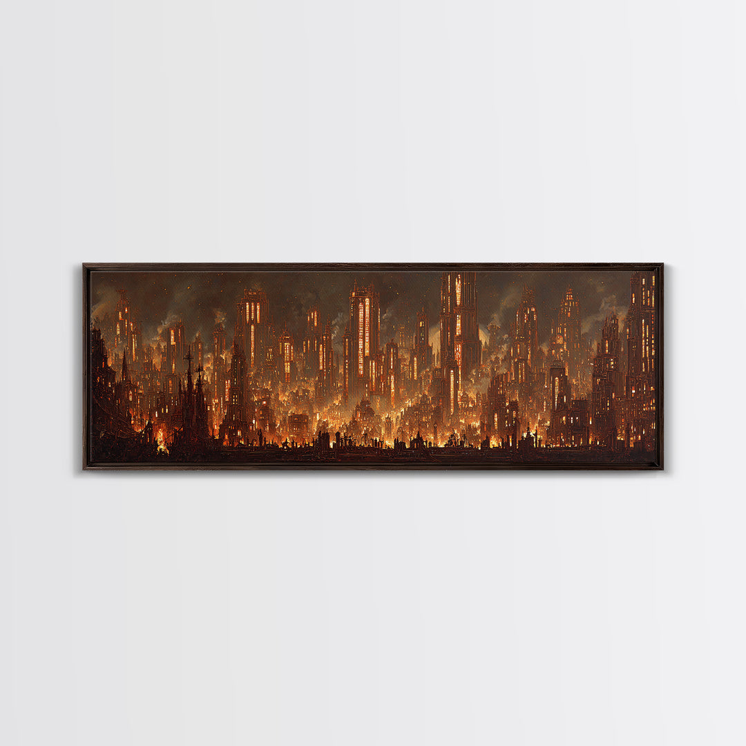 The Haunted City Skyline, Extra Wide Wall Art, Gothic Horror Wall Art, Framed Canvas Print, Halloween Wall Decor, Gothic Home Decor