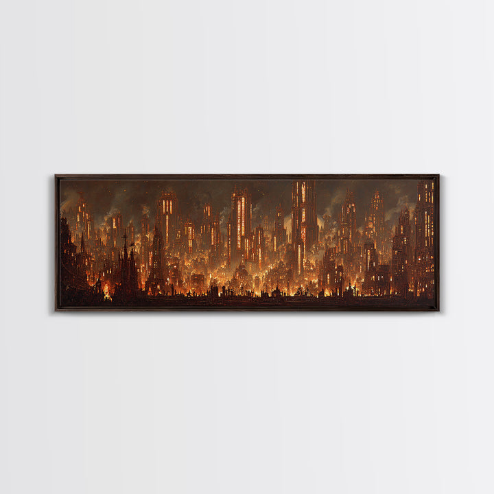 The Haunted City Skyline, Extra Wide Wall Art, Gothic Horror Wall Art, Framed Canvas Print, Halloween Wall Decor, Gothic Home Decor