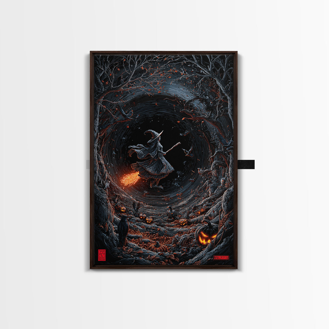 The Cyberpunk Witch, Vertical Wall Art, Haunted Gothic Art, Framed Canvas Print, Halloween Wall Decor, Gothic Home Decor, Dark Fantasy Art
