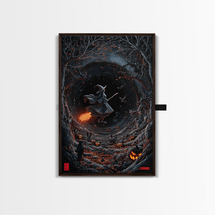 The Cyberpunk Witch, Vertical Wall Art, Haunted Gothic Art, Framed Canvas Print, Halloween Wall Decor, Gothic Home Decor, Dark Fantasy Art