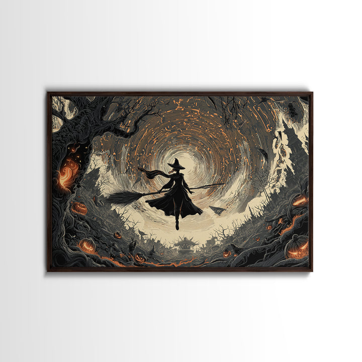 The Cyberpunk Witch, Landscape Wall Art, Dark Fantasy Wall Art, Canvas Print, Halloween Wall Decor, Gothic Home Decor, Seasonal Home Decor