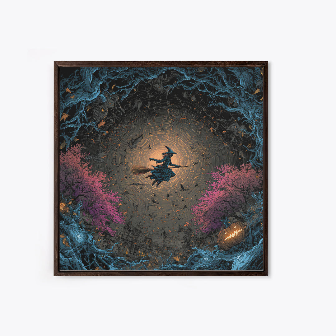 The Cyberpunk Witch, Square Wall Art, Gothic Horror Wall Art, Framed Canvas Print, Halloween Wall Decor, Gothic Home Decor
