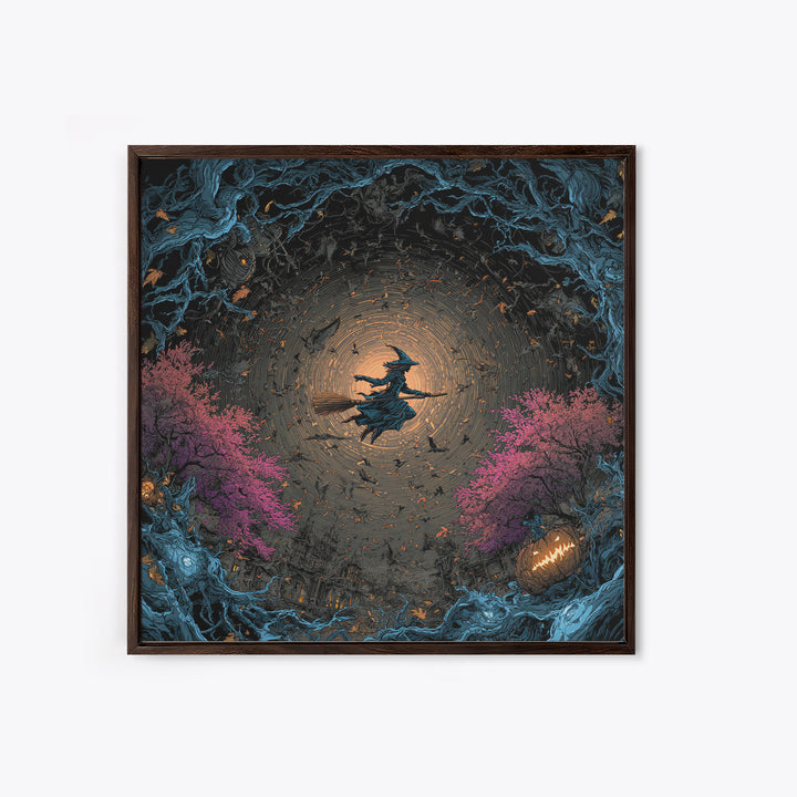 The Cyberpunk Witch, Square Wall Art, Gothic Horror Wall Art, Framed Canvas Print, Halloween Wall Decor, Gothic Home Decor