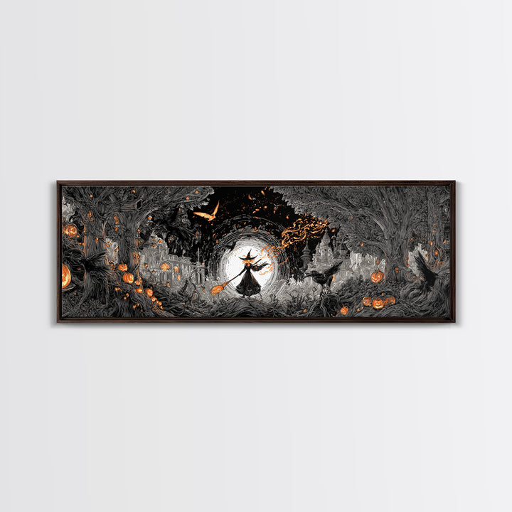 The Cyberpunk Witch, Extra Wide Wall Art, Macabre Wall Art, Framed Canvas Print, Halloween Wall Decor, Gothic Home Decor