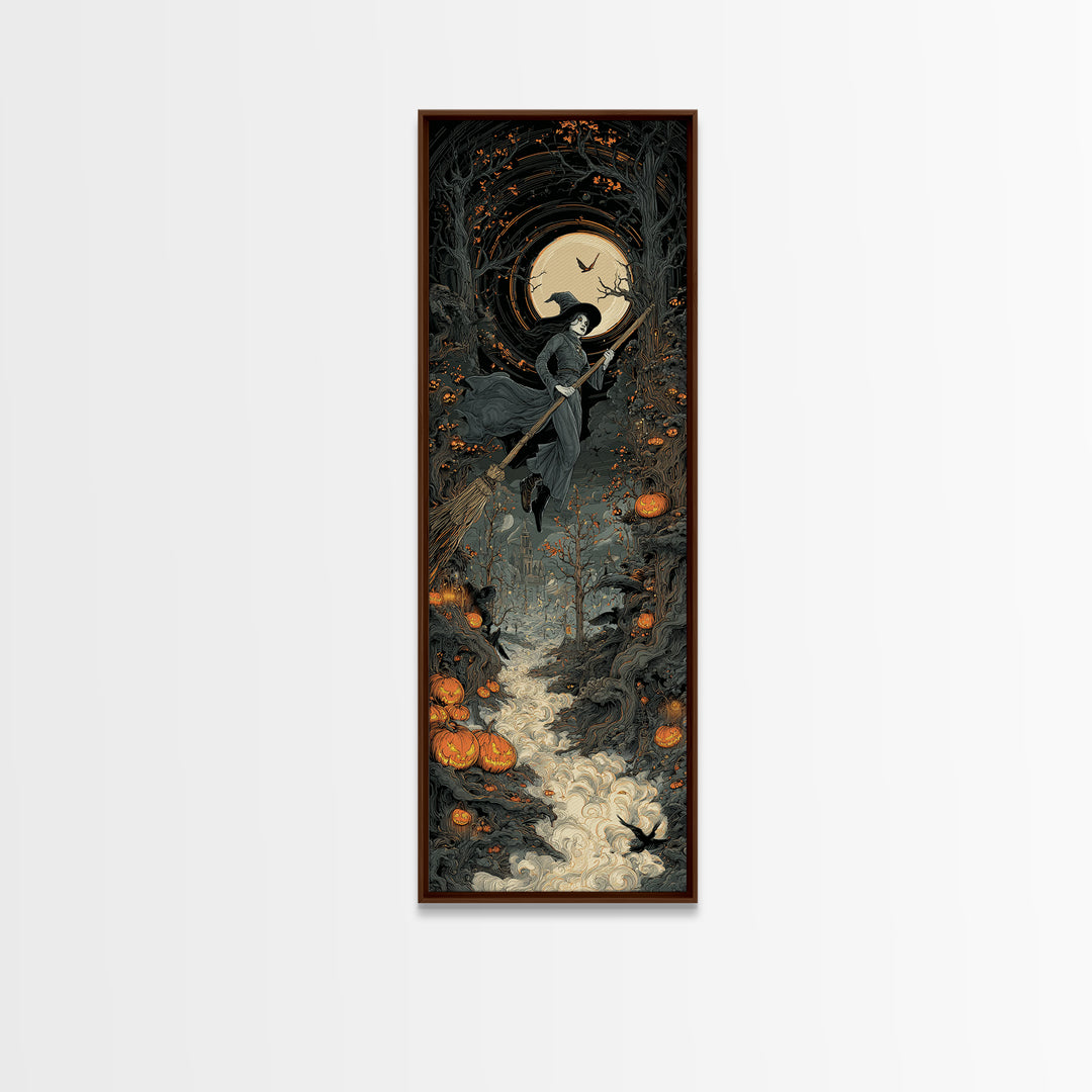 The Cyberpunk Witch, Tall Narrow Wall Art, Dark Halloween Decor, Canvas Print, Halloween Wall Decor, Gothic Home Decor, Seasonal Home Decor