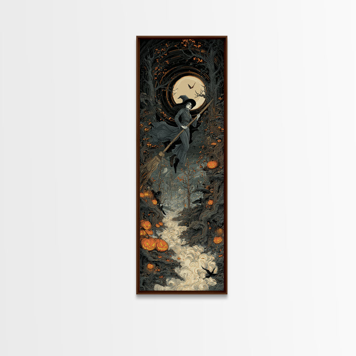 The Cyberpunk Witch, Tall Narrow Wall Art, Dark Halloween Decor, Canvas Print, Halloween Wall Decor, Gothic Home Decor, Seasonal Home Decor
