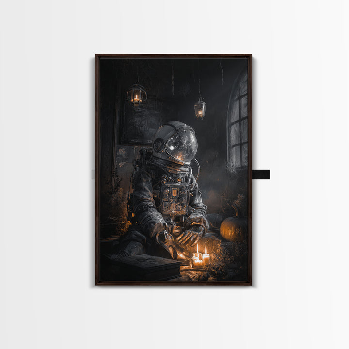 The Astronaut Ghost, Vertical Wall Art, Haunted Gothic Art, Framed Canvas Print, Halloween Wall Decor, Gothic Home Decor, Horror Wall Art