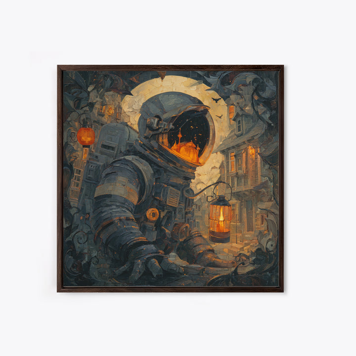 The Astronaut Ghost, Square Wall Art, Haunted Gothic Art, Framed Canvas Print, Halloween Wall Decor, Gothic Home Decor, Spooky Wall Decor