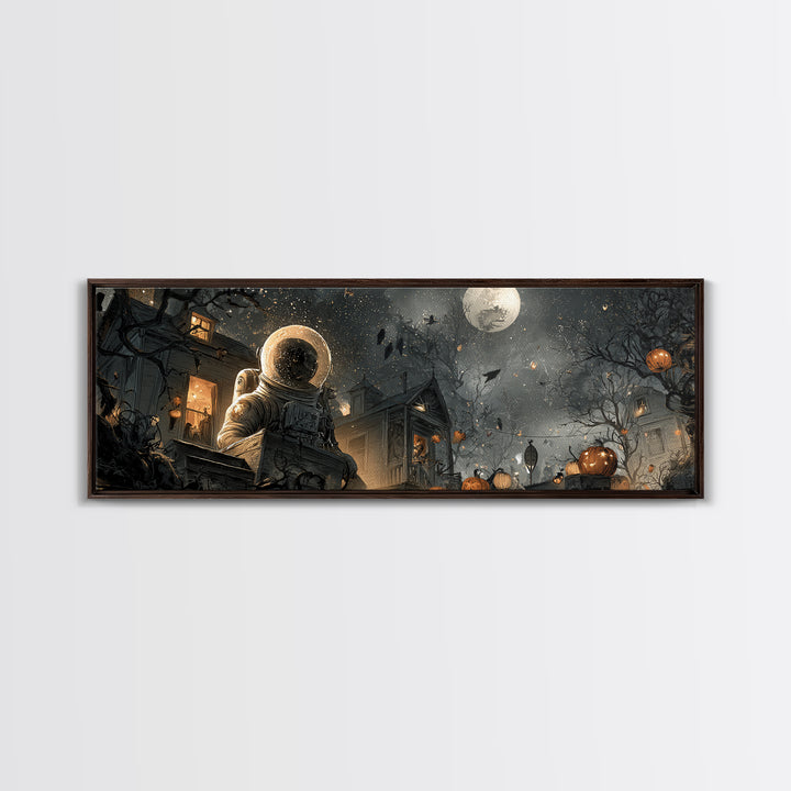 The Astronaut Ghost, Extra Wide Wall Art, Macabre Wall Art, Framed Canvas Print, Halloween Wall Decor, Gothic Home Decor, Halloween Wall Art