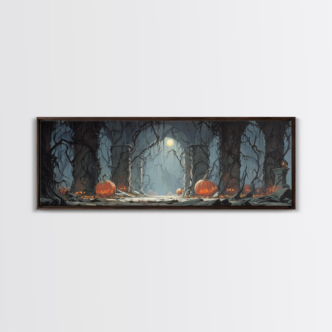 The Alien Pumpkin Patch, Extra Wide Wall Art, Gothic Horror Wall Art, Framed Canvas Print, Halloween Wall Decor, Gothic Home Decor
