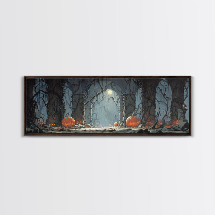 The Alien Pumpkin Patch, Extra Wide Wall Art, Gothic Horror Wall Art, Framed Canvas Print, Halloween Wall Decor, Gothic Home Decor
