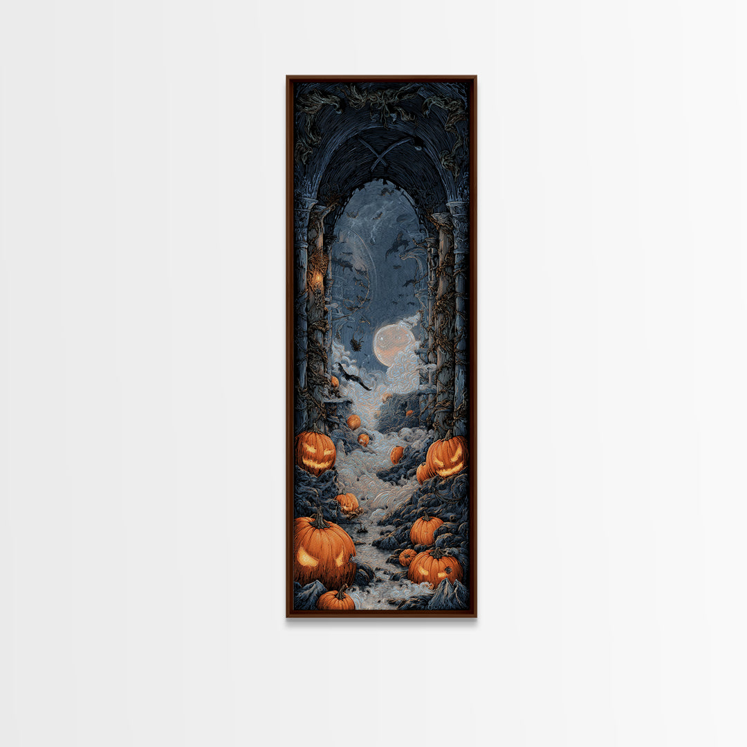 The Alien Pumpkin Patch, Tall Narrow Wall Art, Haunted Gothic Art, Framed Canvas Print, Halloween Wall Decor, Gothic Home Decor