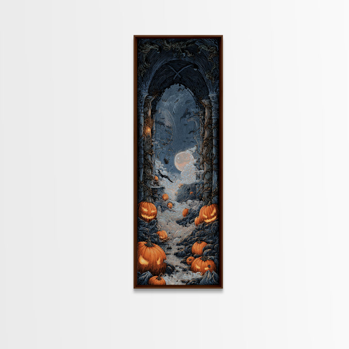 The Alien Pumpkin Patch, Tall Narrow Wall Art, Haunted Gothic Art, Framed Canvas Print, Halloween Wall Decor, Gothic Home Decor