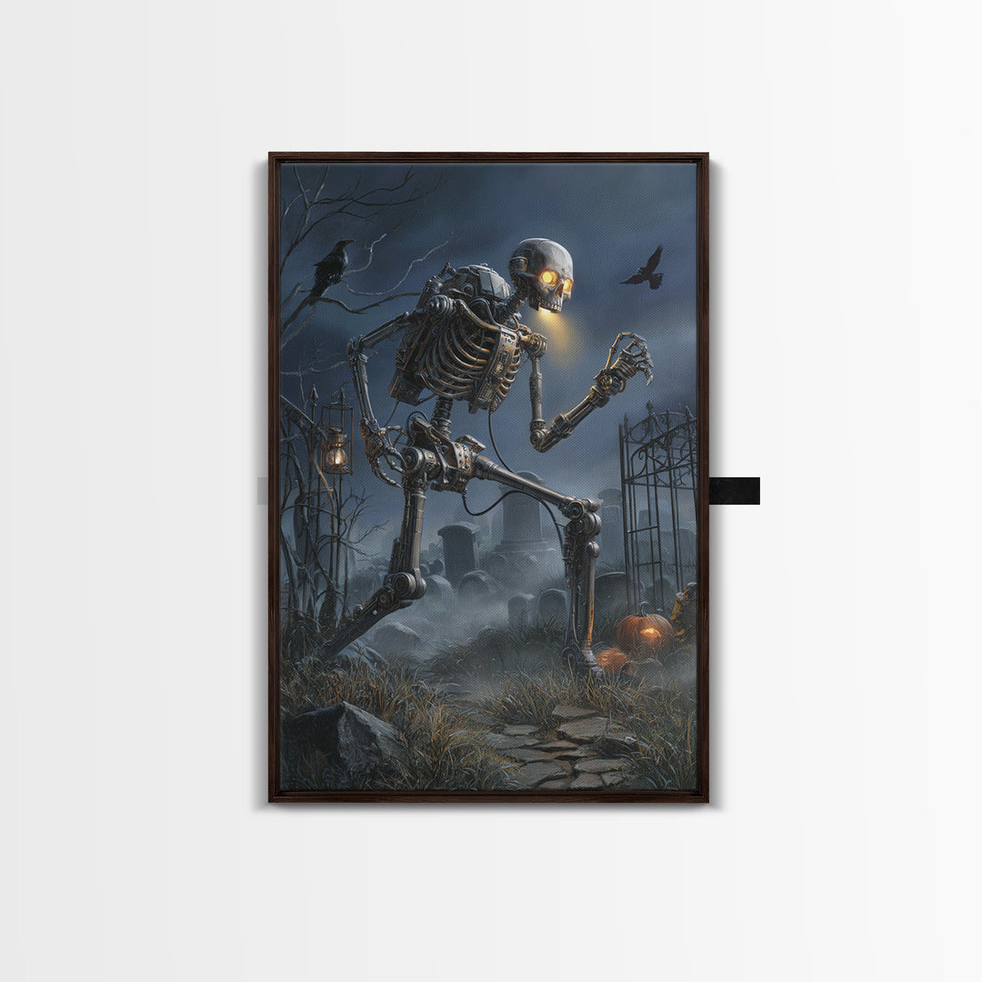 The Biomechanical Skeleton, Vertical Wall Art, Macabre Wall Art, Framed Canvas Print, Halloween Wall Decor, Gothic Home Decor